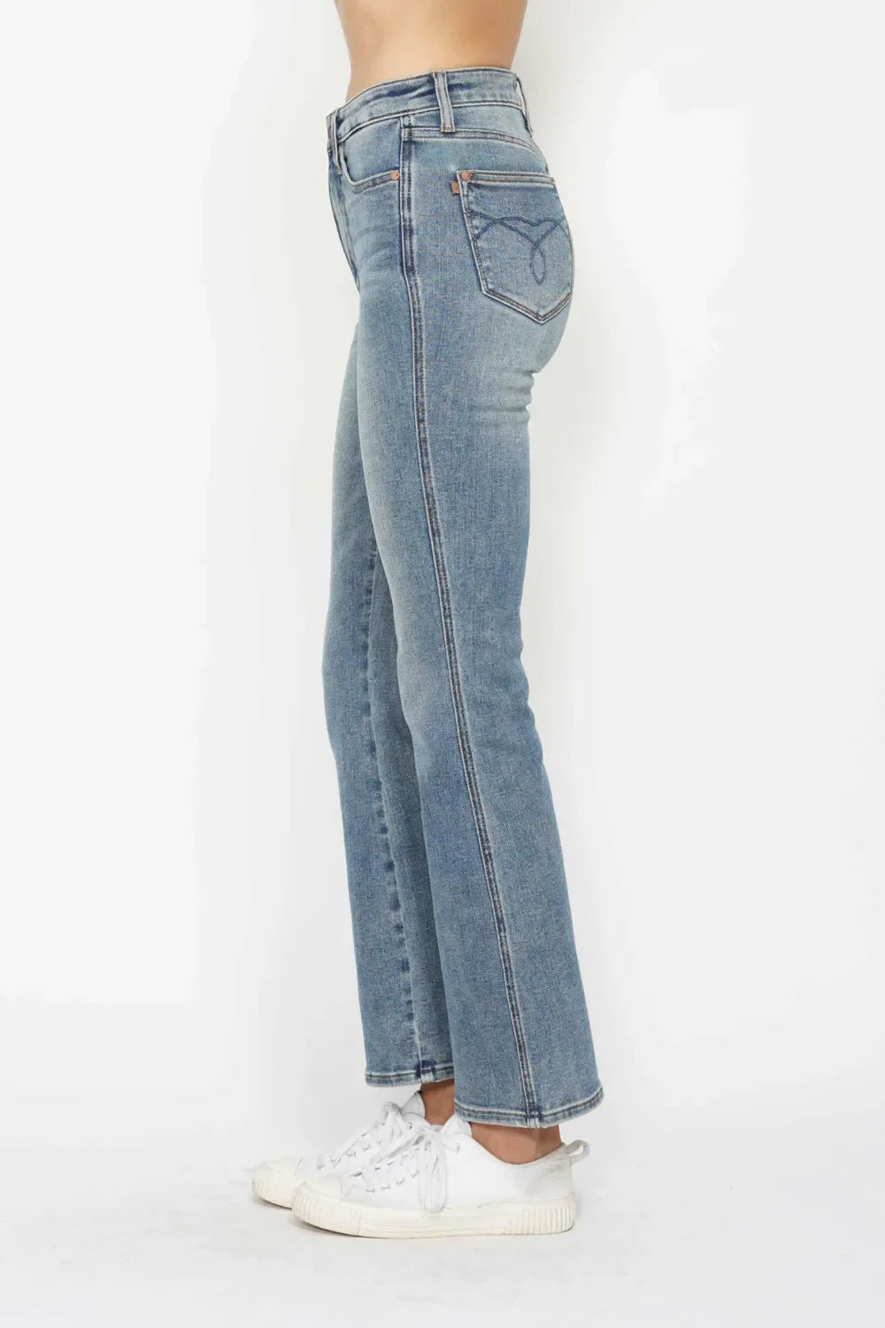 Full Size Tummy Control Back Embroidered Pocketed Bootcut Jeans Plus Size
