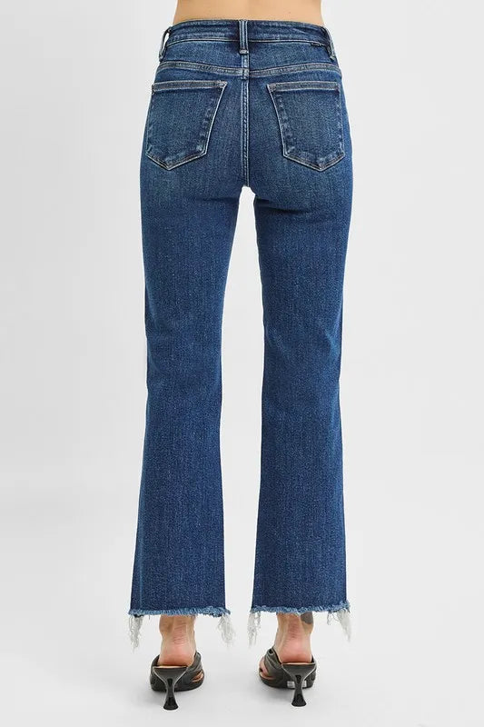 Full Size Tummy Control High Rise Crop Straight Raw Cut Hem Jeans Plus Size