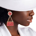 Quilted Red Bag and Gold Earrings Set Stylish Fashion Accessories