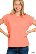 Round Neck Folded Short Sleeve T-Shirt