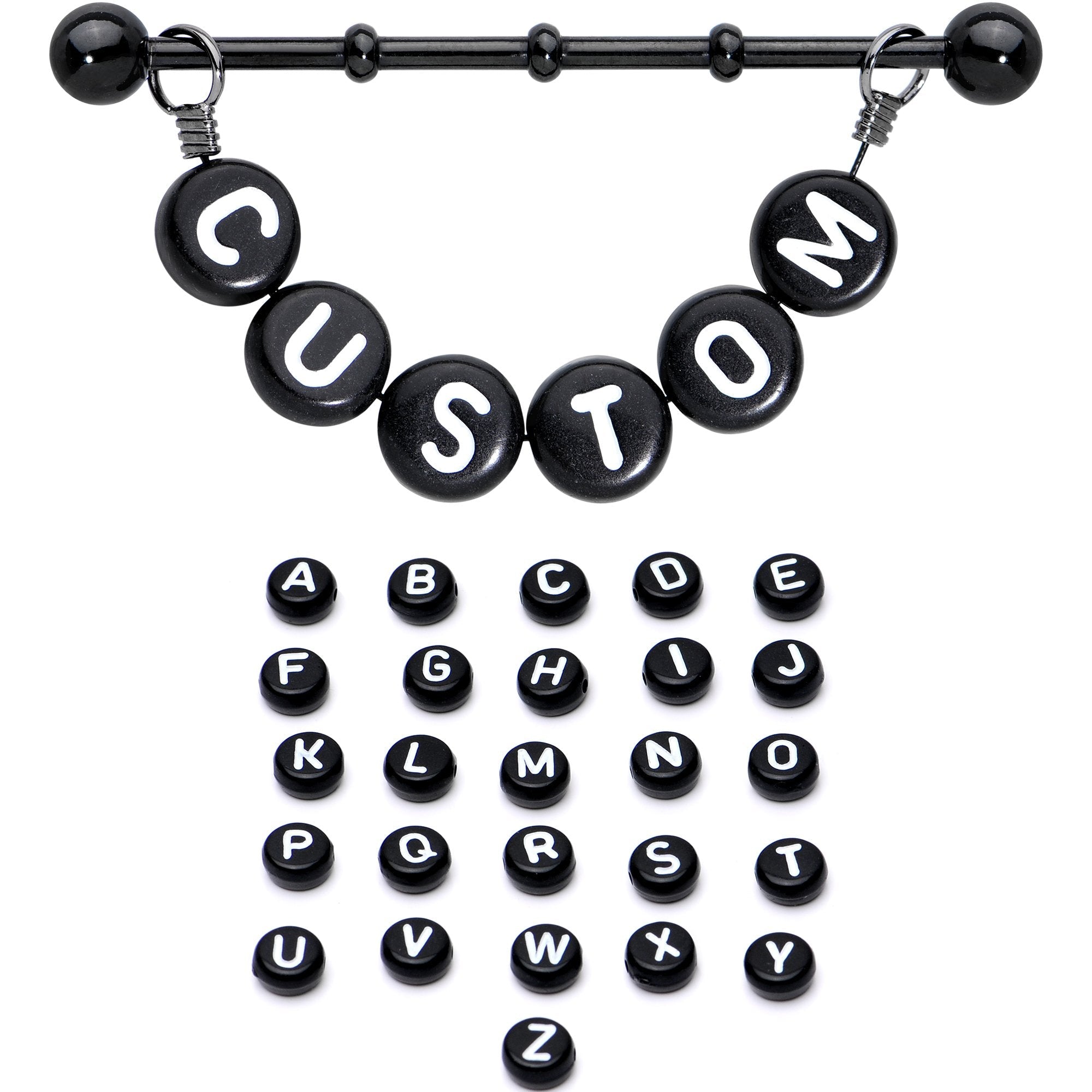 Handmade Custom Black Personalized Name Dangle Industrial Barbell 40mm