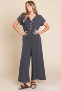 Rib Knit Jumpsuit with Button Detail