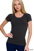 Ribbed Round Neck Short Sleeve T-Shirt