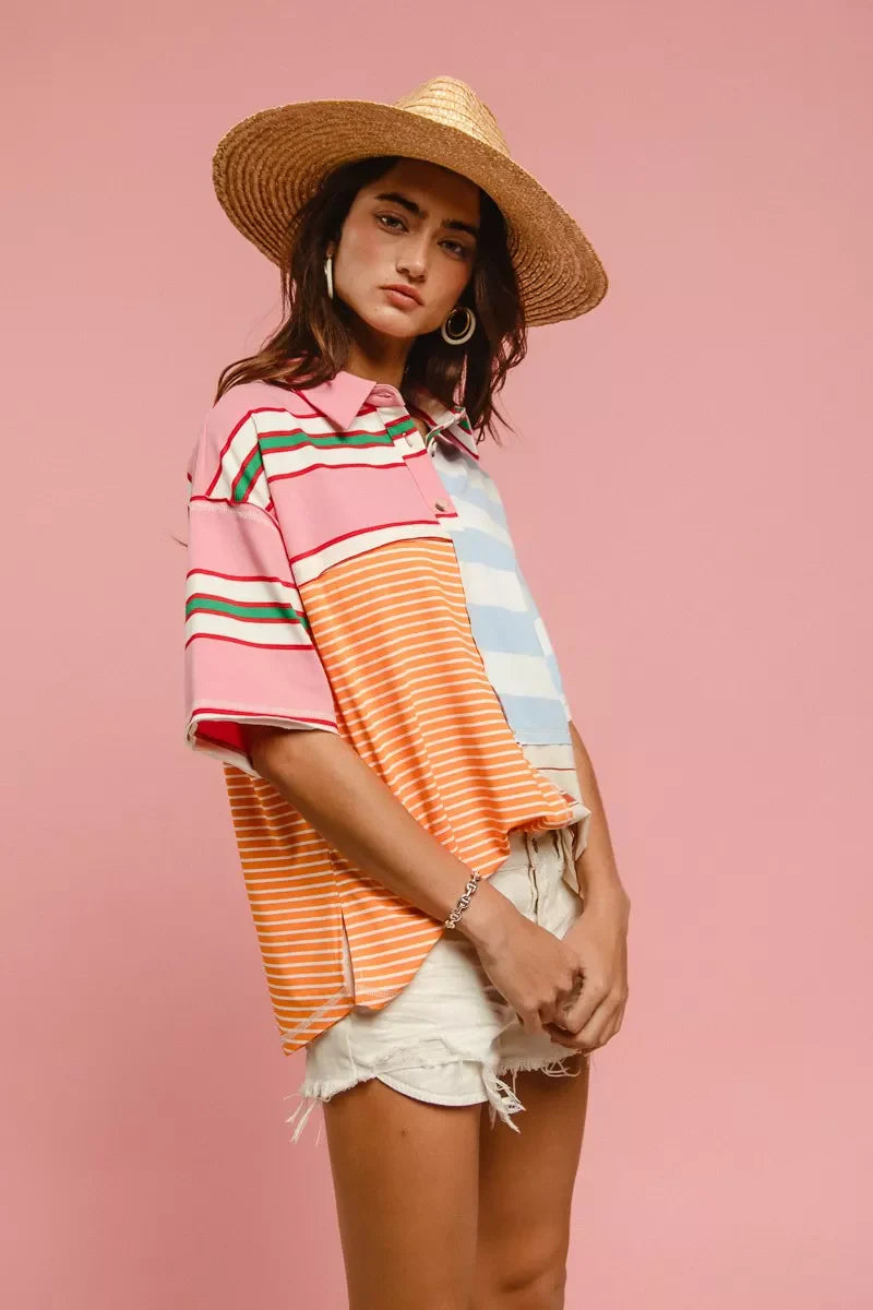 Mix And Match Stripe Color Block Shirt