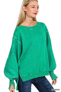 Acid Washed Batwing Sleeve Fleece Sweatshirt