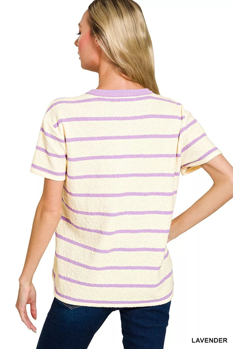 Textured Striped Crew Neck T-Shirt