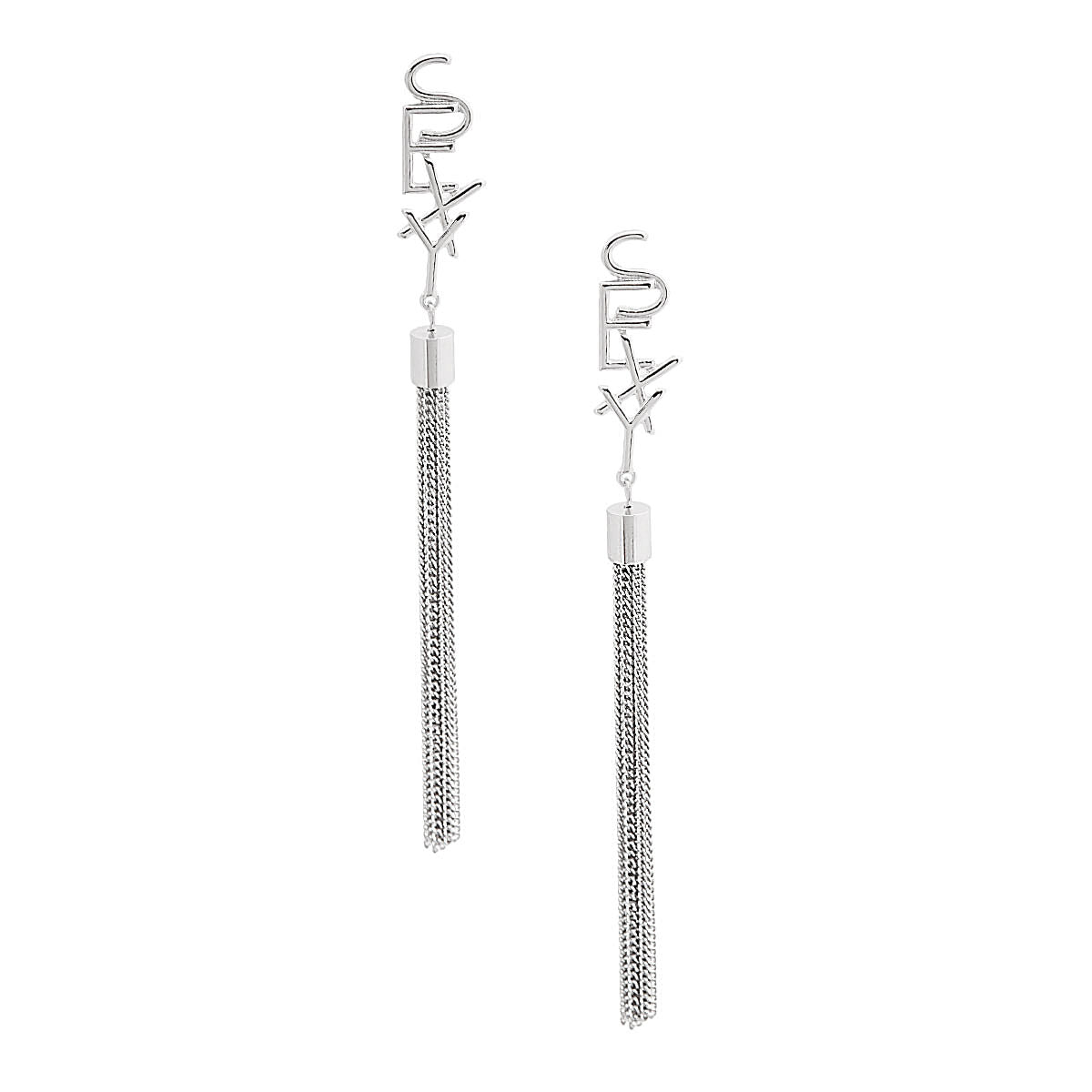 Chain Fringe Earrings Silver Sexy Statement Jewelry