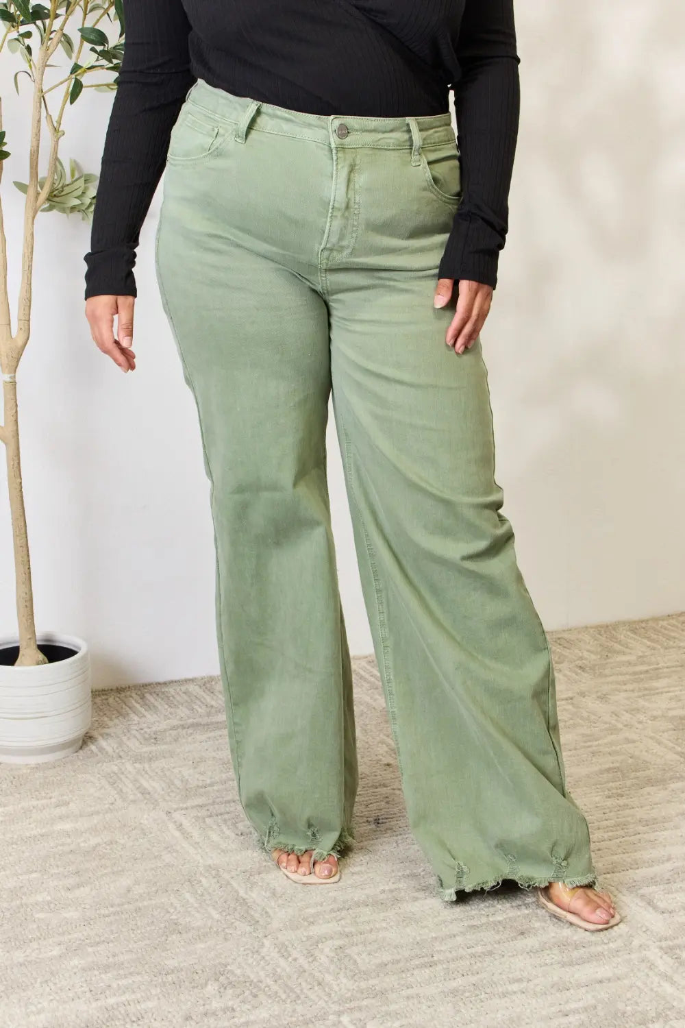Full Size Raw Hem Wide-Leg Jeans