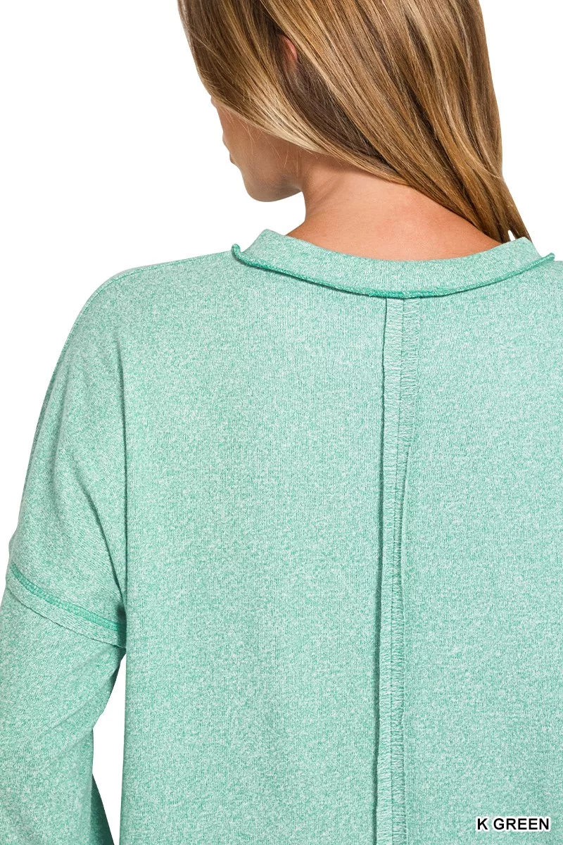 Soft Melange Hacci Round-Neck Long Sleeve T-Shirt