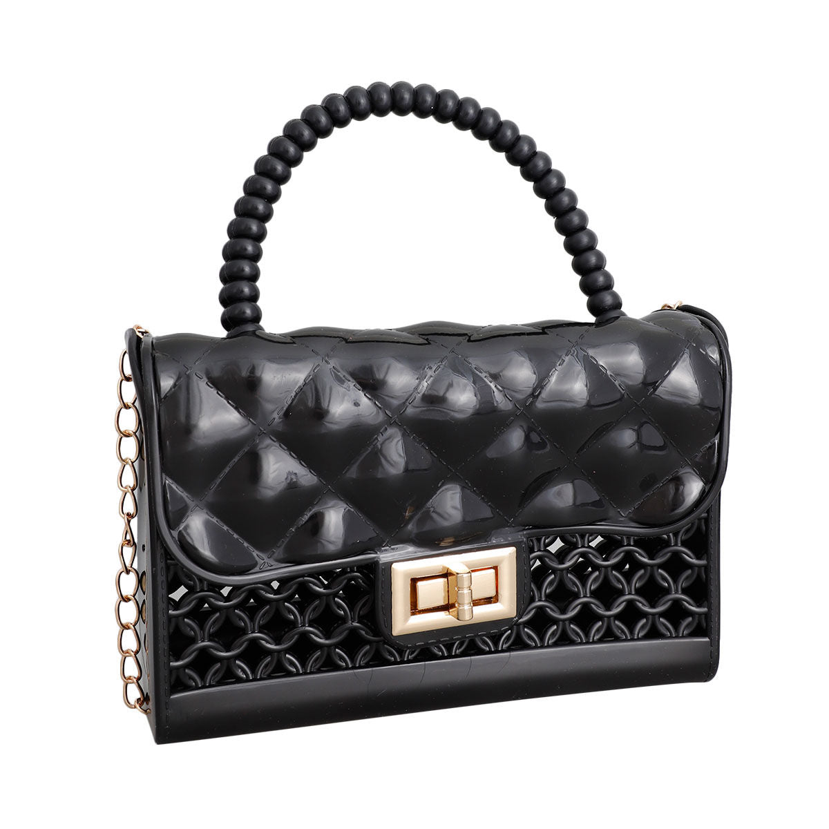Mini Black Jelly Top Handle Crossbody Bag Trendy Chic Accessory