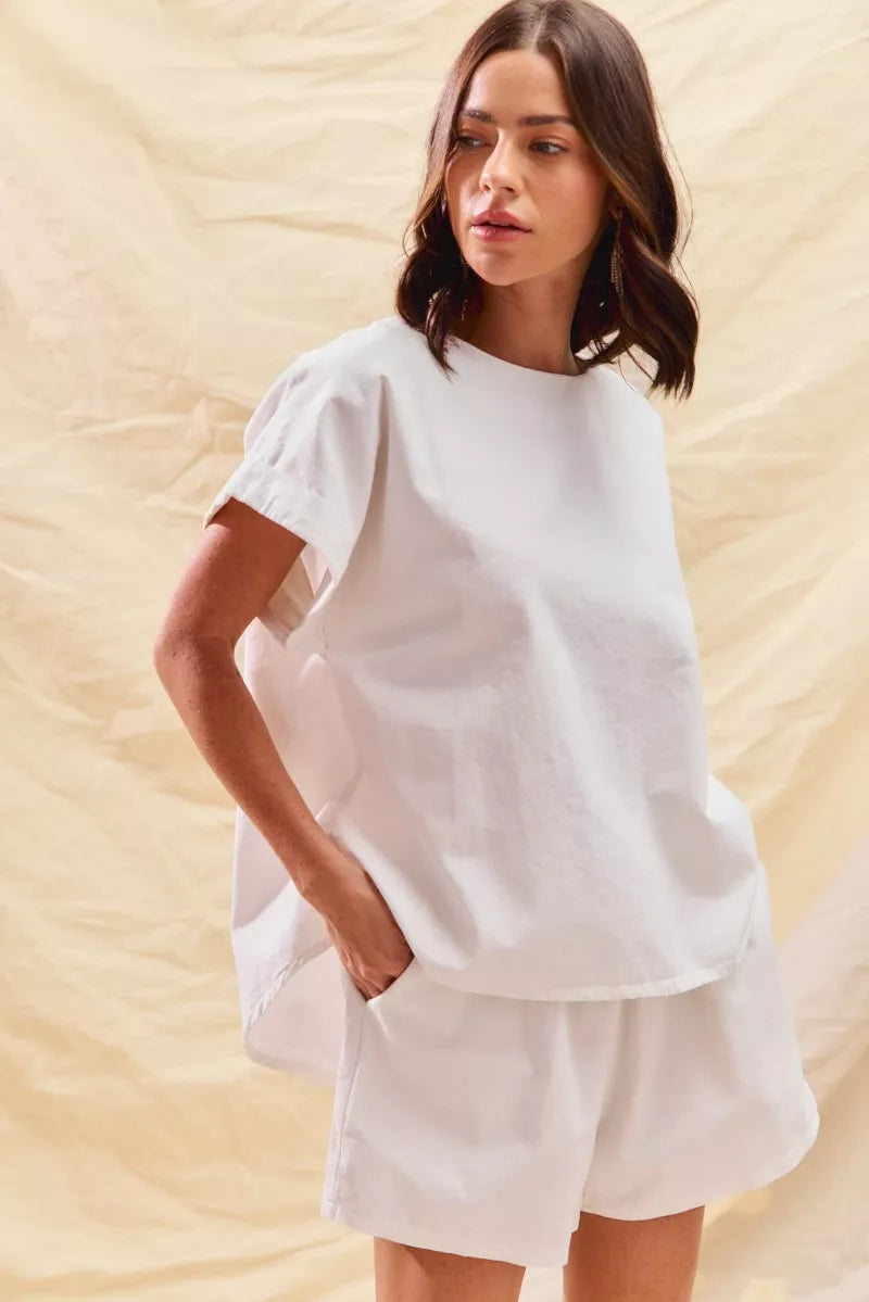 Round Neck Short Sleeve Top and Shorts Set