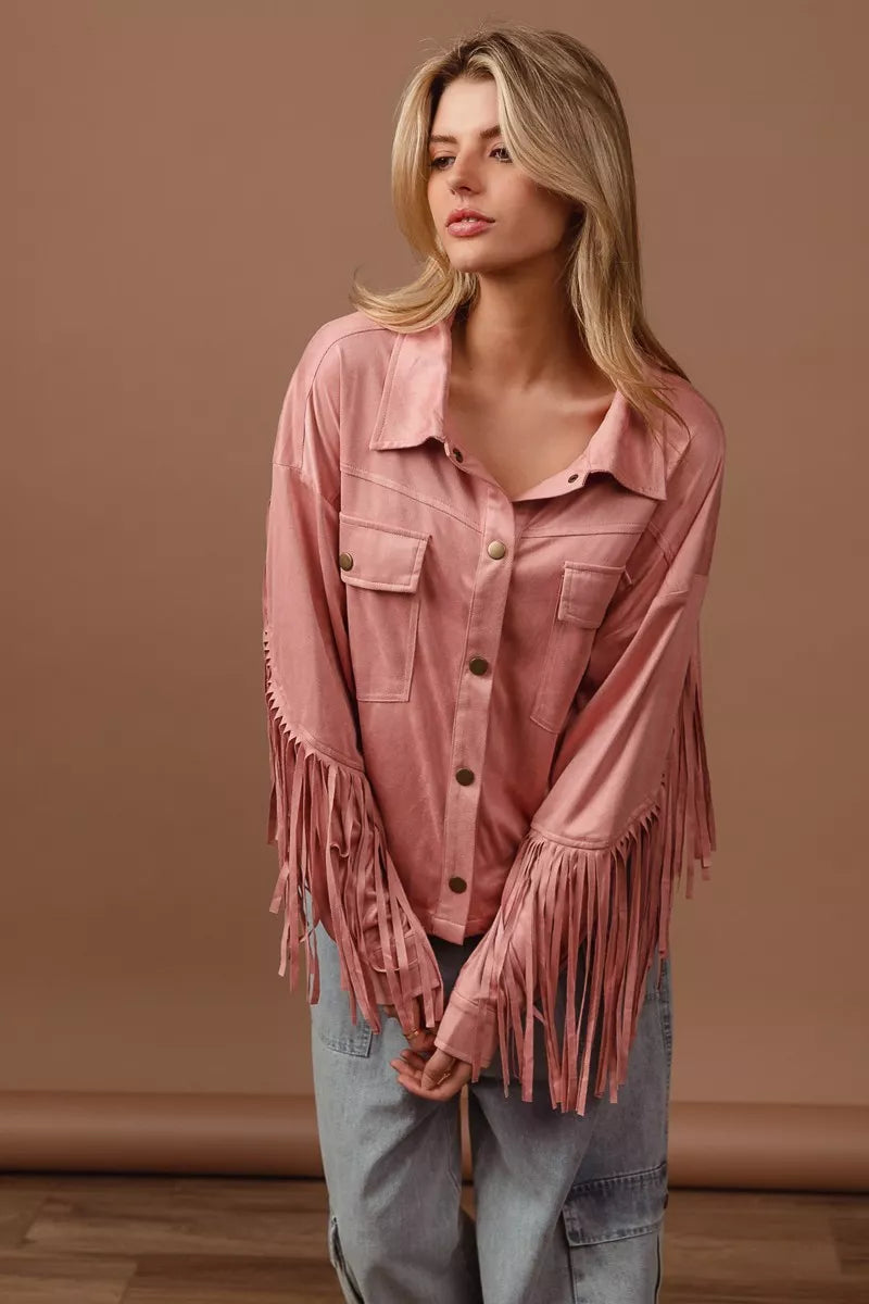 Suede Fringe Long Sleeve Jacket