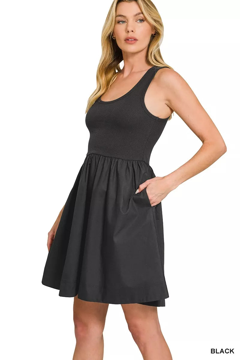 Combined Knit & Woven Midi Dress