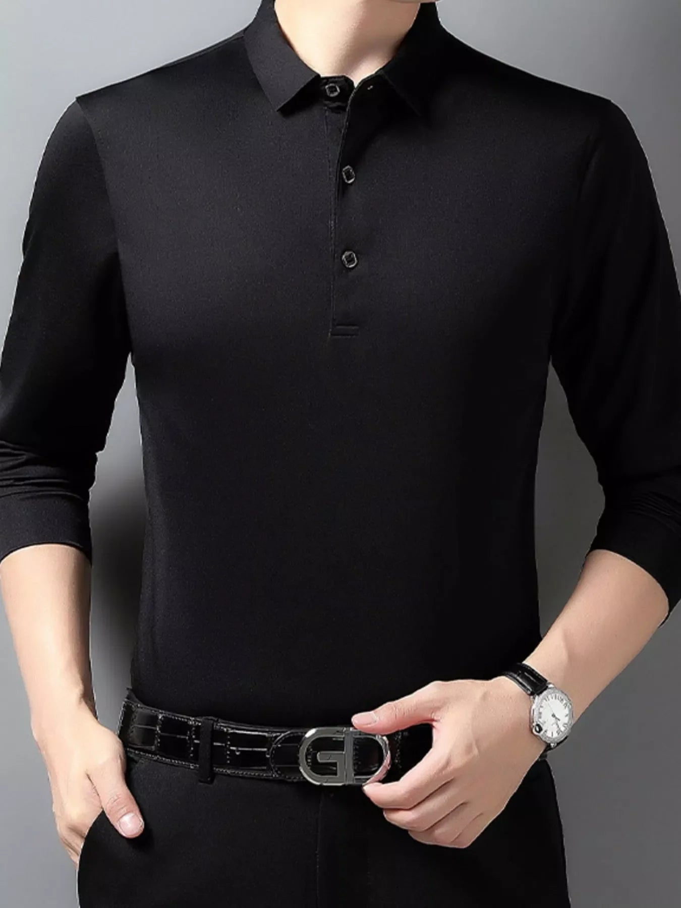 Men's Plus Size Long Sleeve Classic Fit Polo