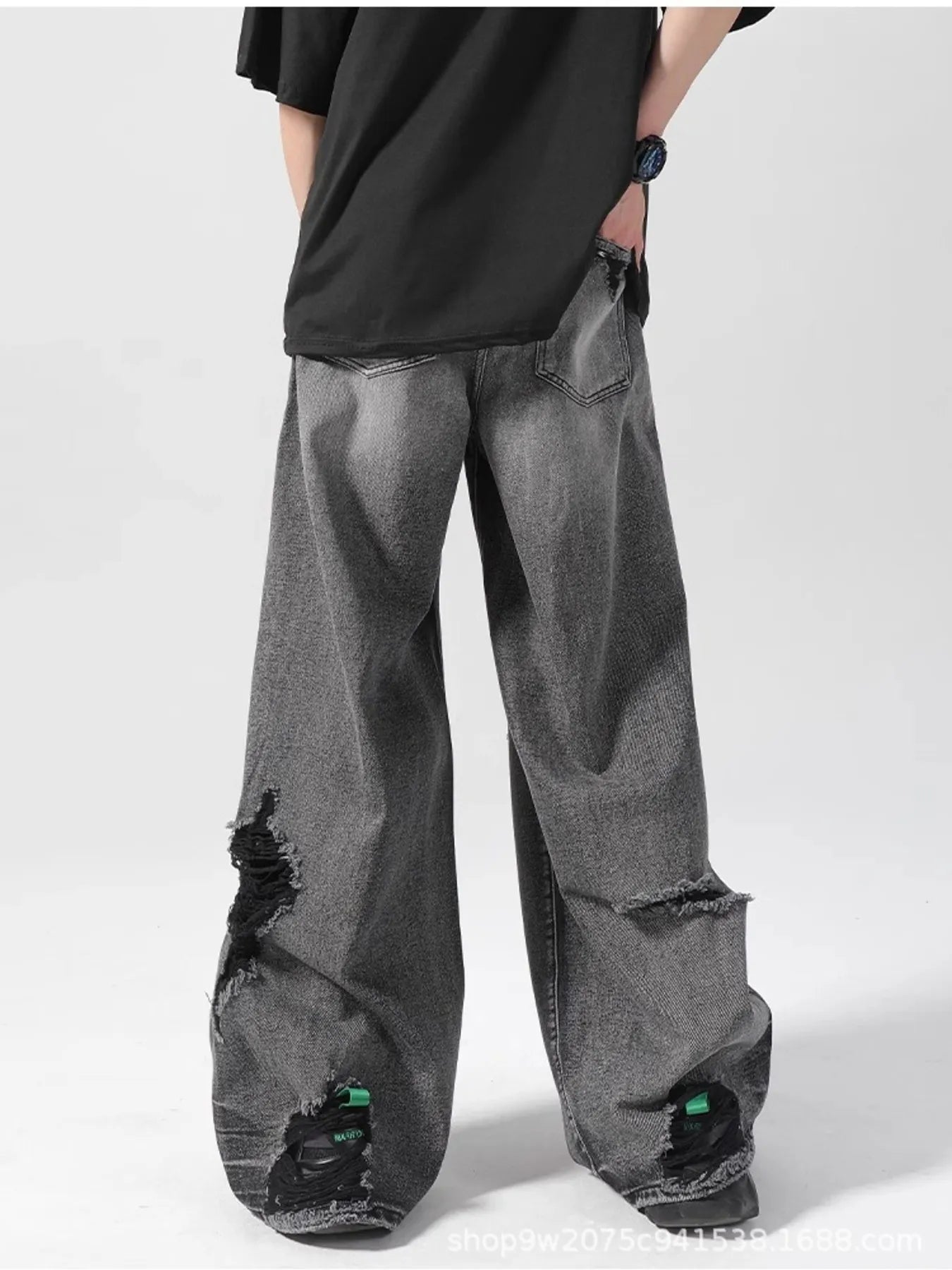 Men's Plus Size Wide Leg Distressed Jeans
