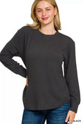 Full Size Raised Rib Round Neck Long Sleeve Top Plus Size