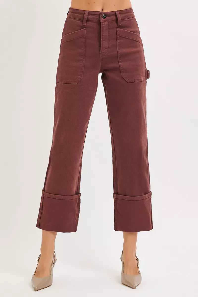 Full Size High Rise Wide Straight Cuffed Patch Jeans Plus Size