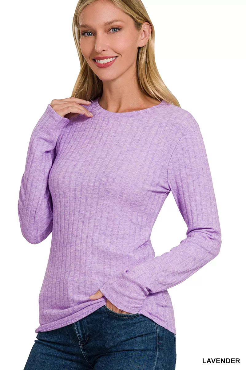 Ribbed Long Sleeve Round Neck T-Shirt