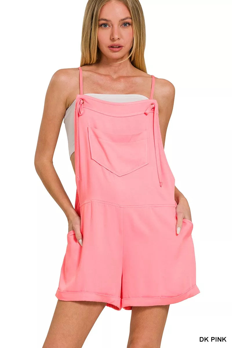 Rayon Woven Romper With Tie Knot Strap