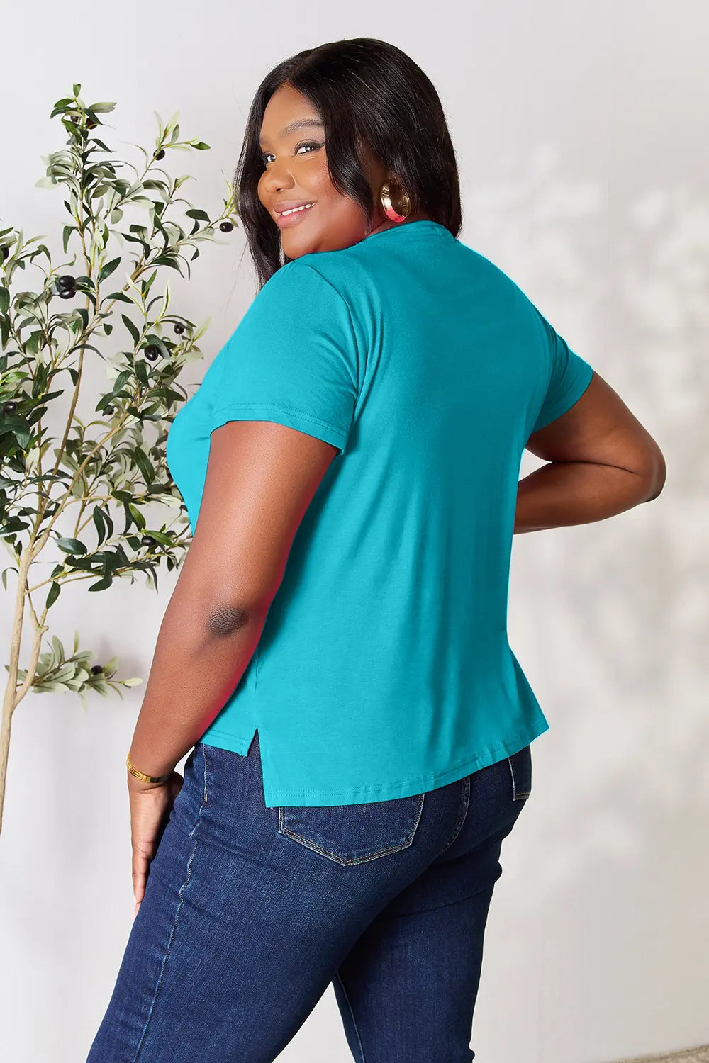 Full Size Round Neck Short Sleeve T-Shirt Plus Size