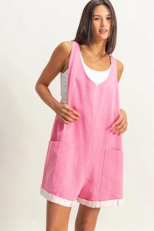 V-Neck Pocket Detail Romper