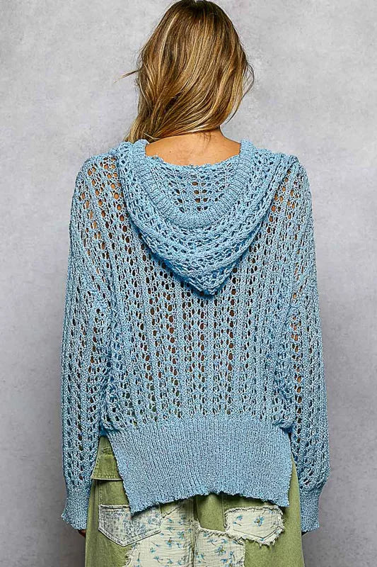 Openwork Round Neck High Low Knit Top