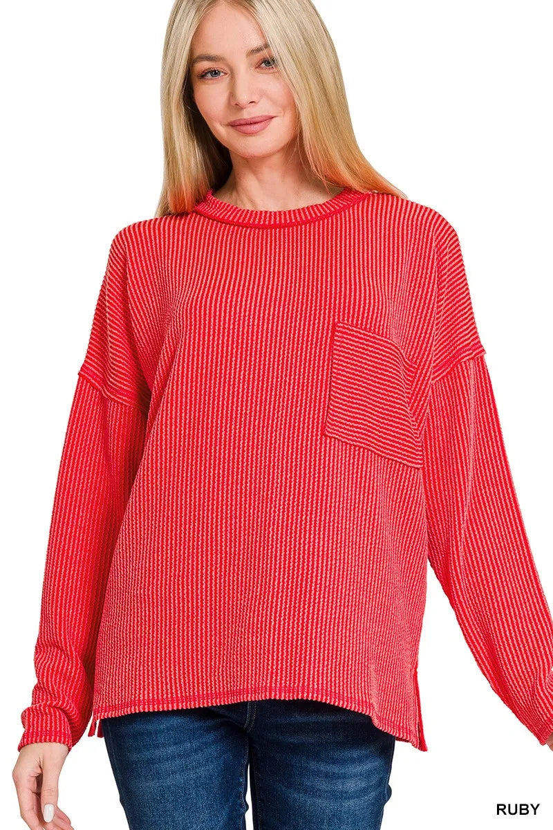 Long Sleeve Drop Shoulder Rib Top
