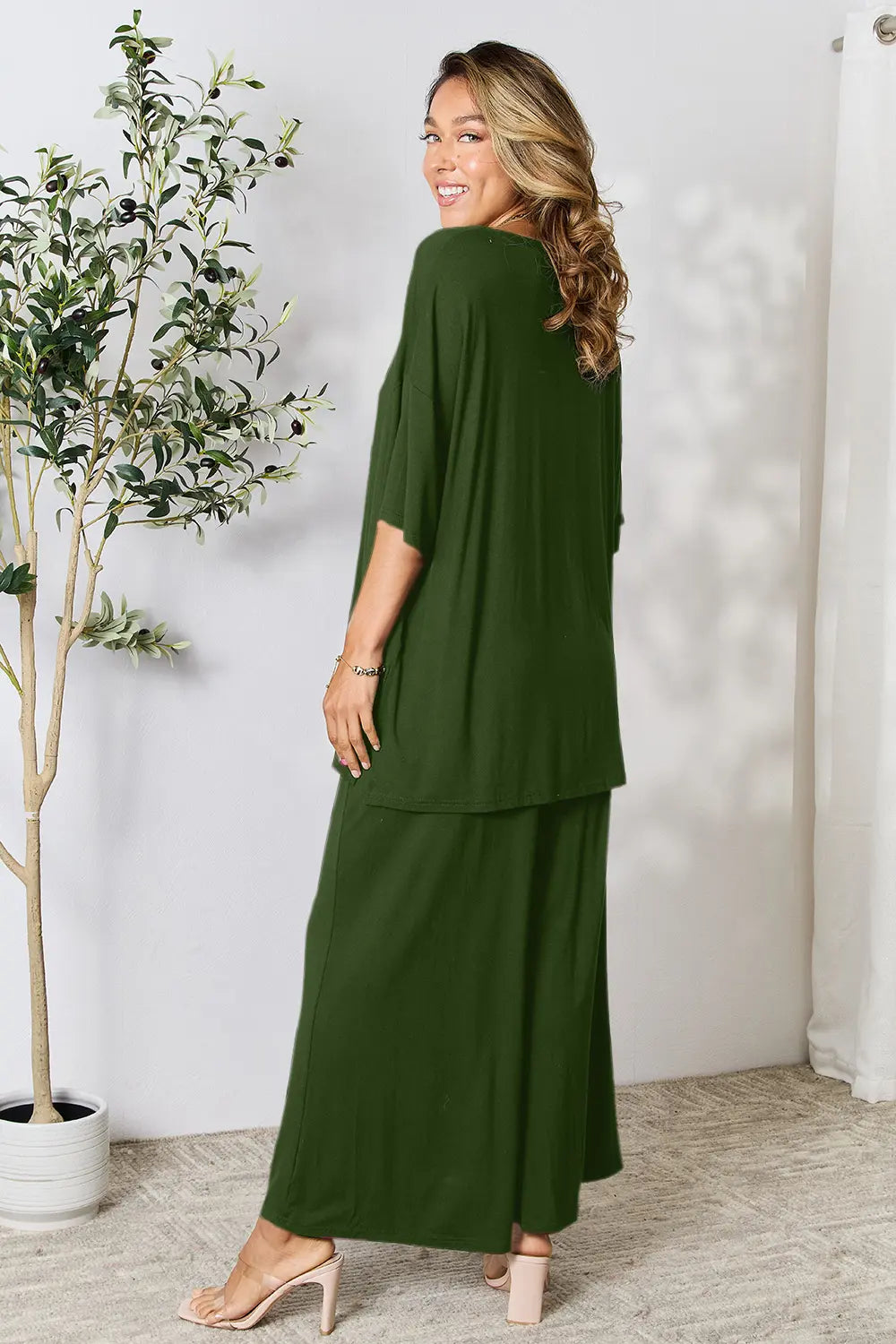 I am a Fashion Junky Full Size Round Neck Slit Top and Pants Set