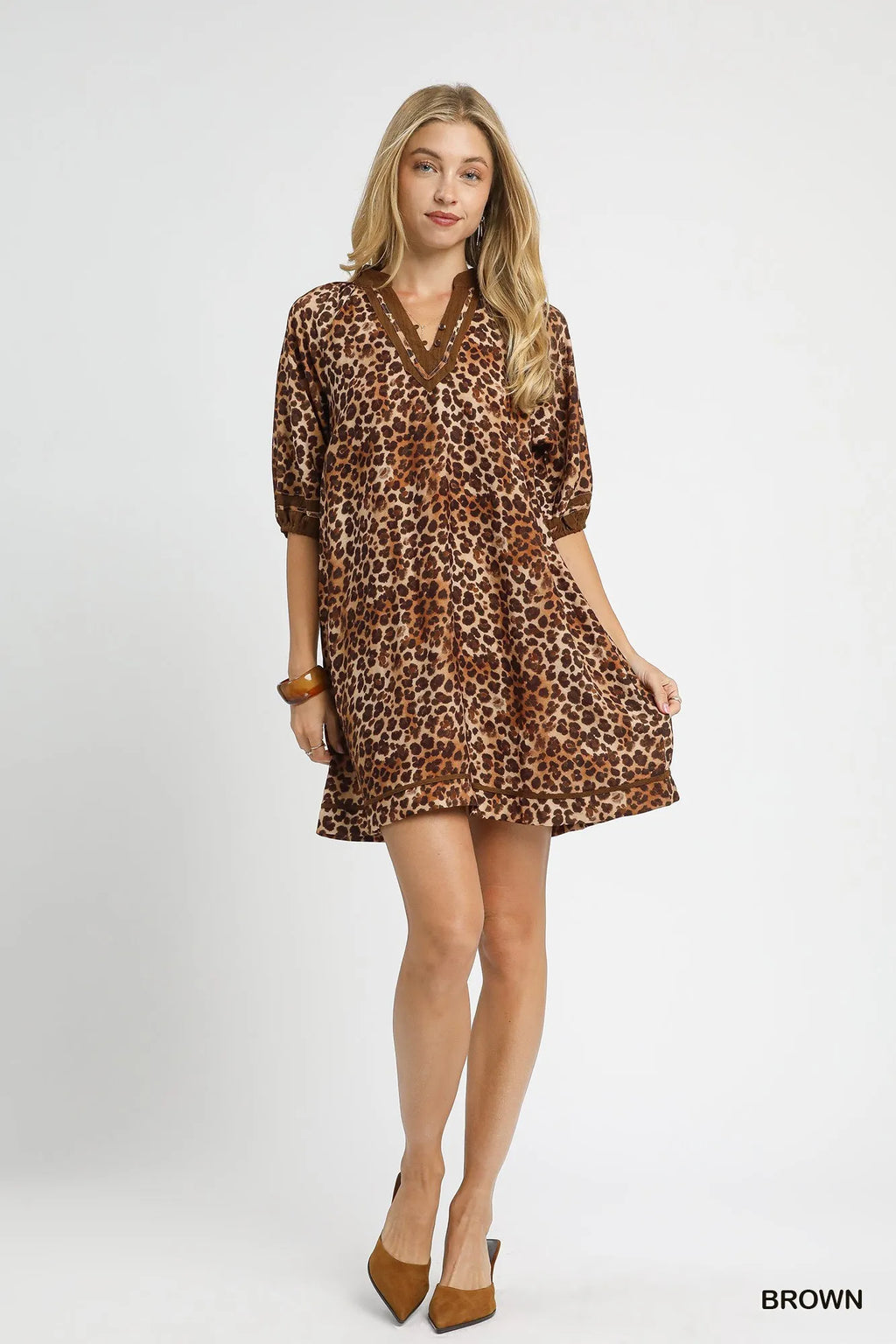 Full Size Leopard Print Mini Dress with Contrast Trim Plus Size