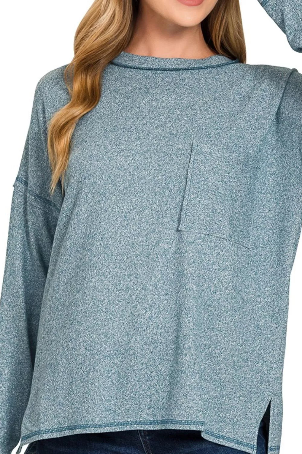 Soft Melange Hacci Round-Neck Long Sleeve T-Shirt