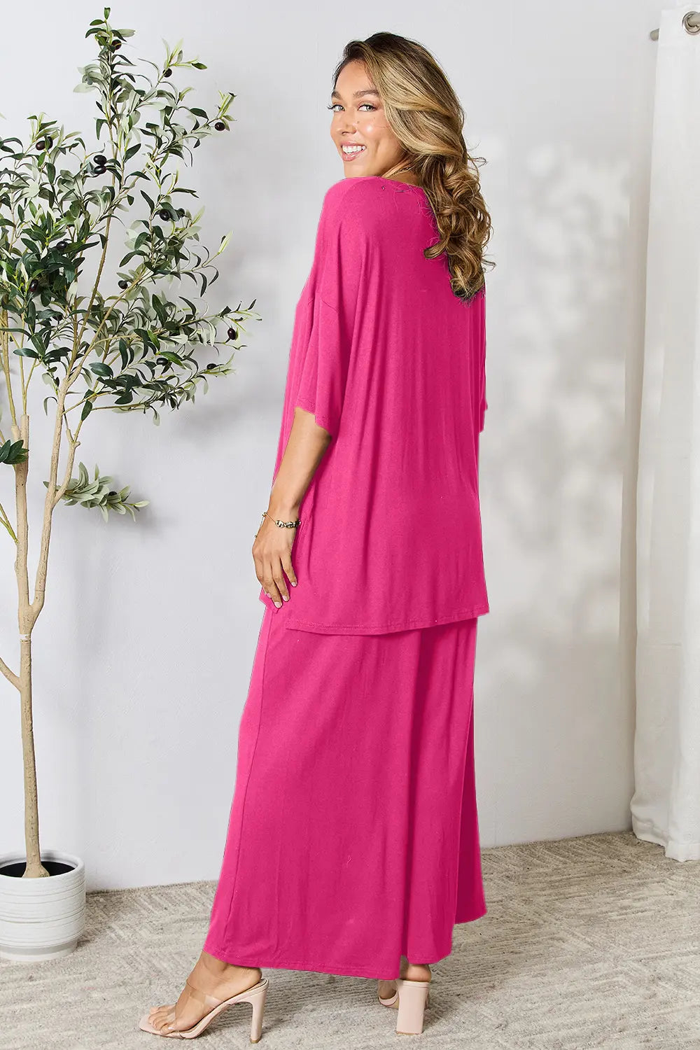 I am a Fashion Junky Full Size Round Neck Slit Top and Pants Set