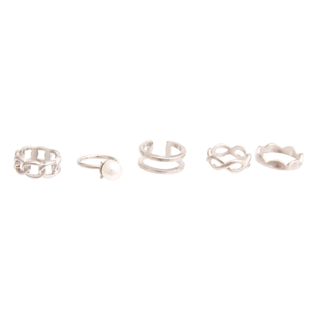 Midi Ring Set Silver Pearl Stylish Layered Jewelry