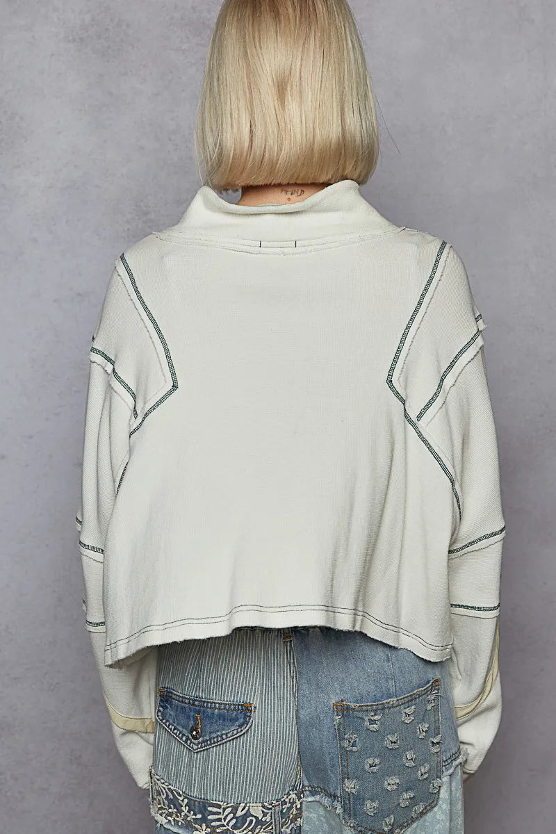 Contrast Stitching Zip Front Sweatshirt