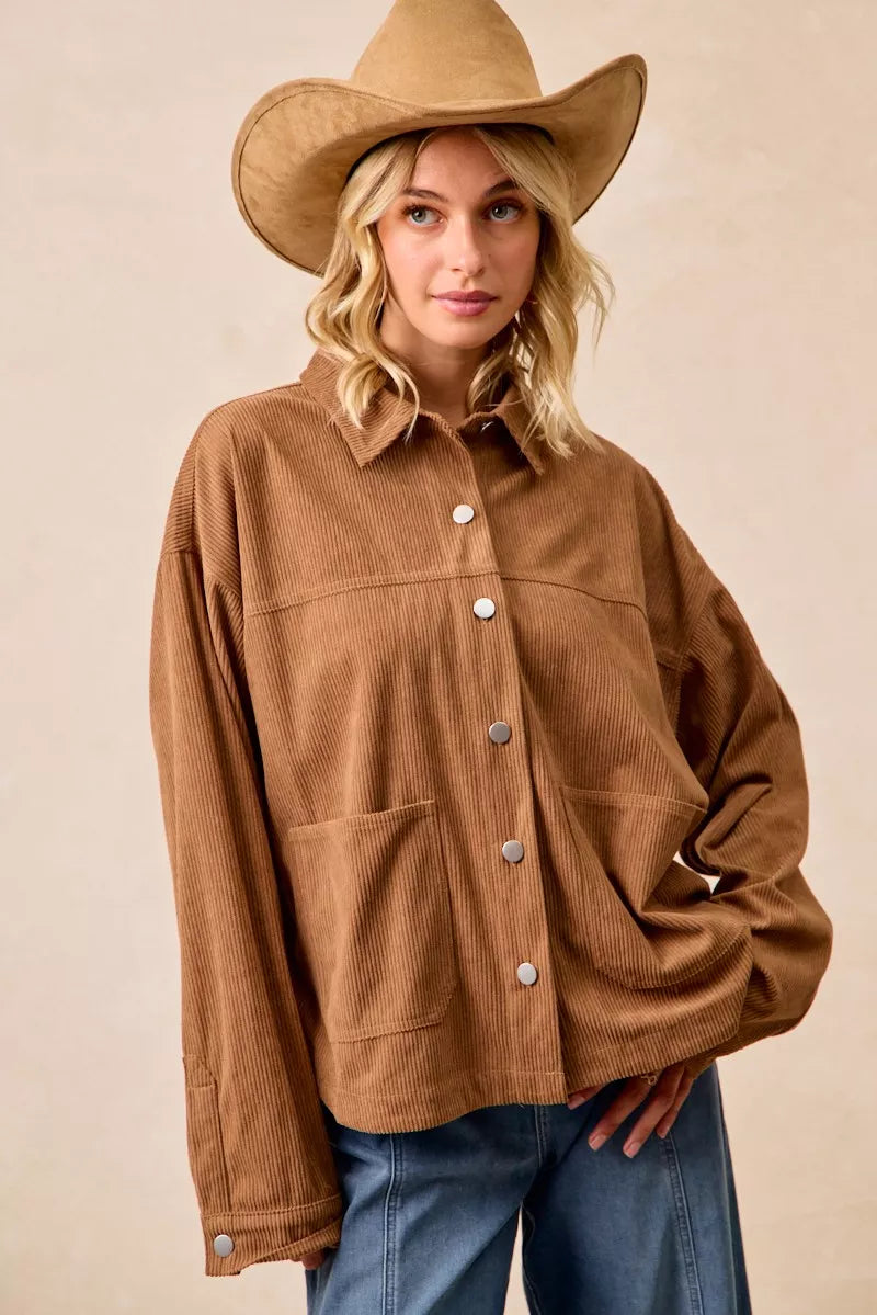 Corduroy Relaxed Fit Shacket with Back Pleat