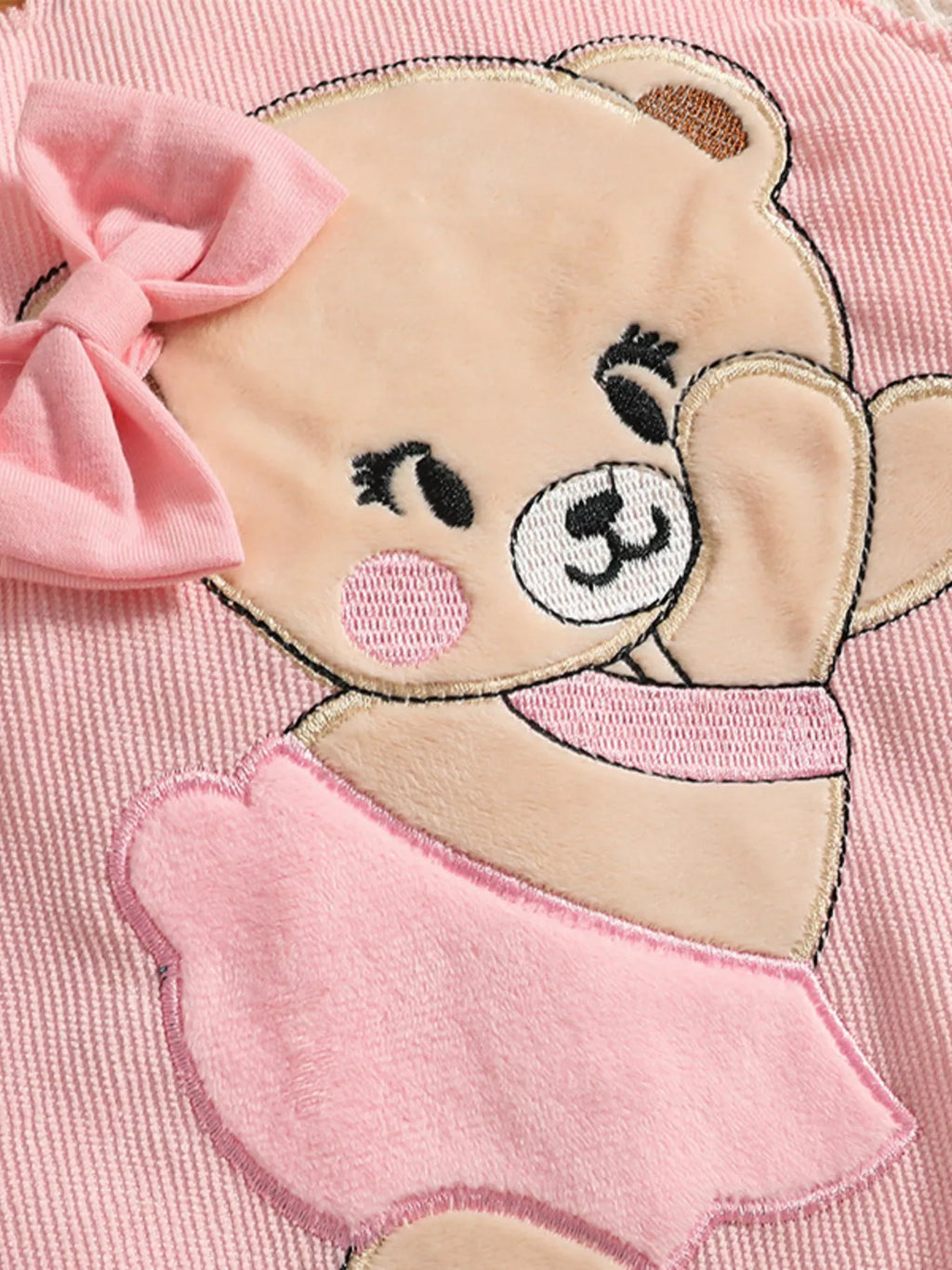 Children's 3-Piece Cute Bear Applique Overalls and Bodysuit Set with Headband