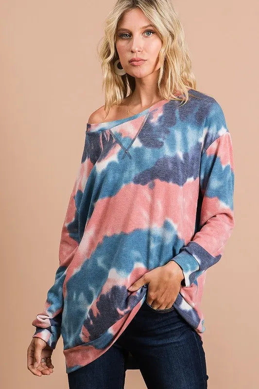 Tie Dye French Terry Pull Over with Front Stitching Detail