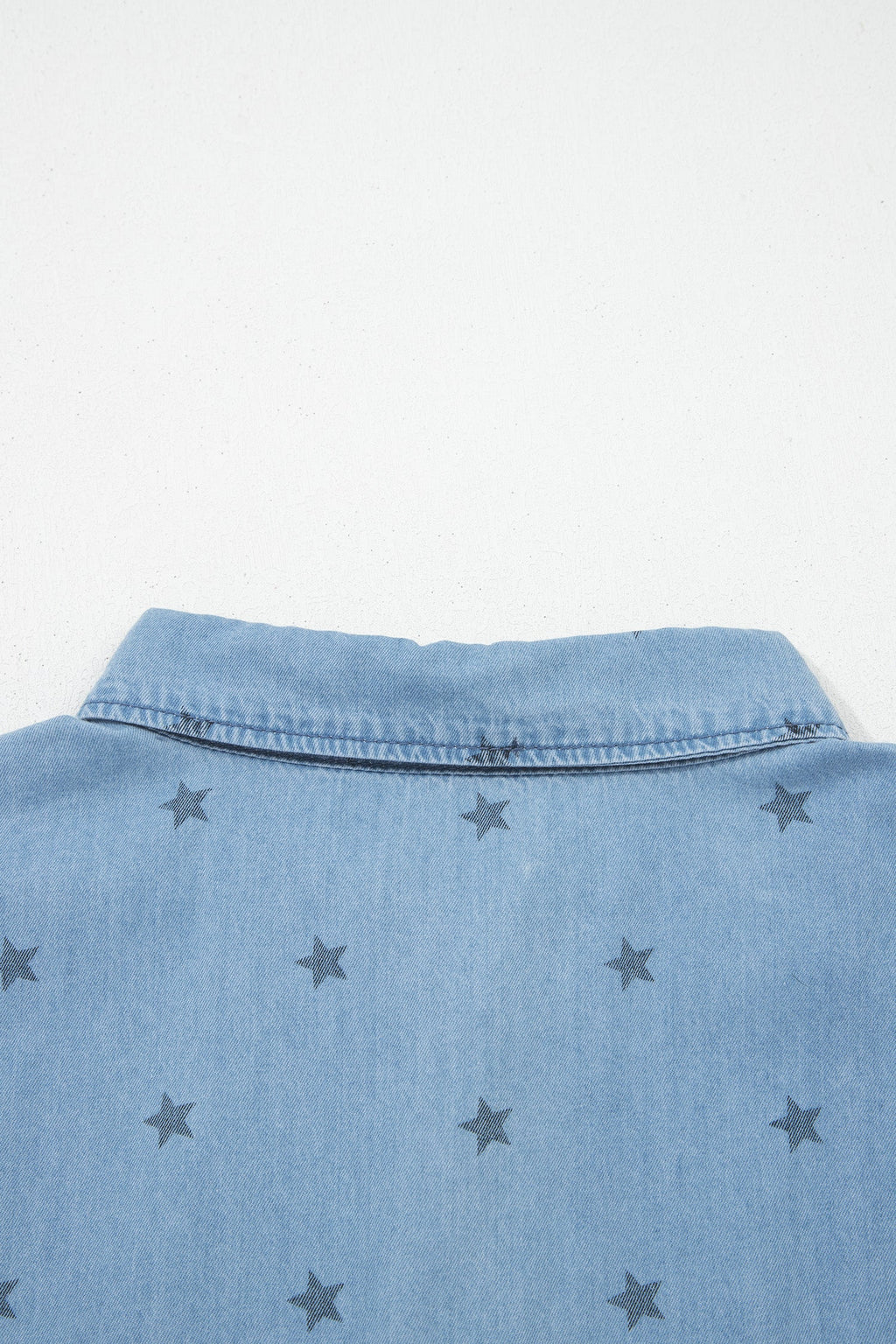Beau Blue Star Allover Print Double Chest Pocket Short Sleeve Denim Shirt