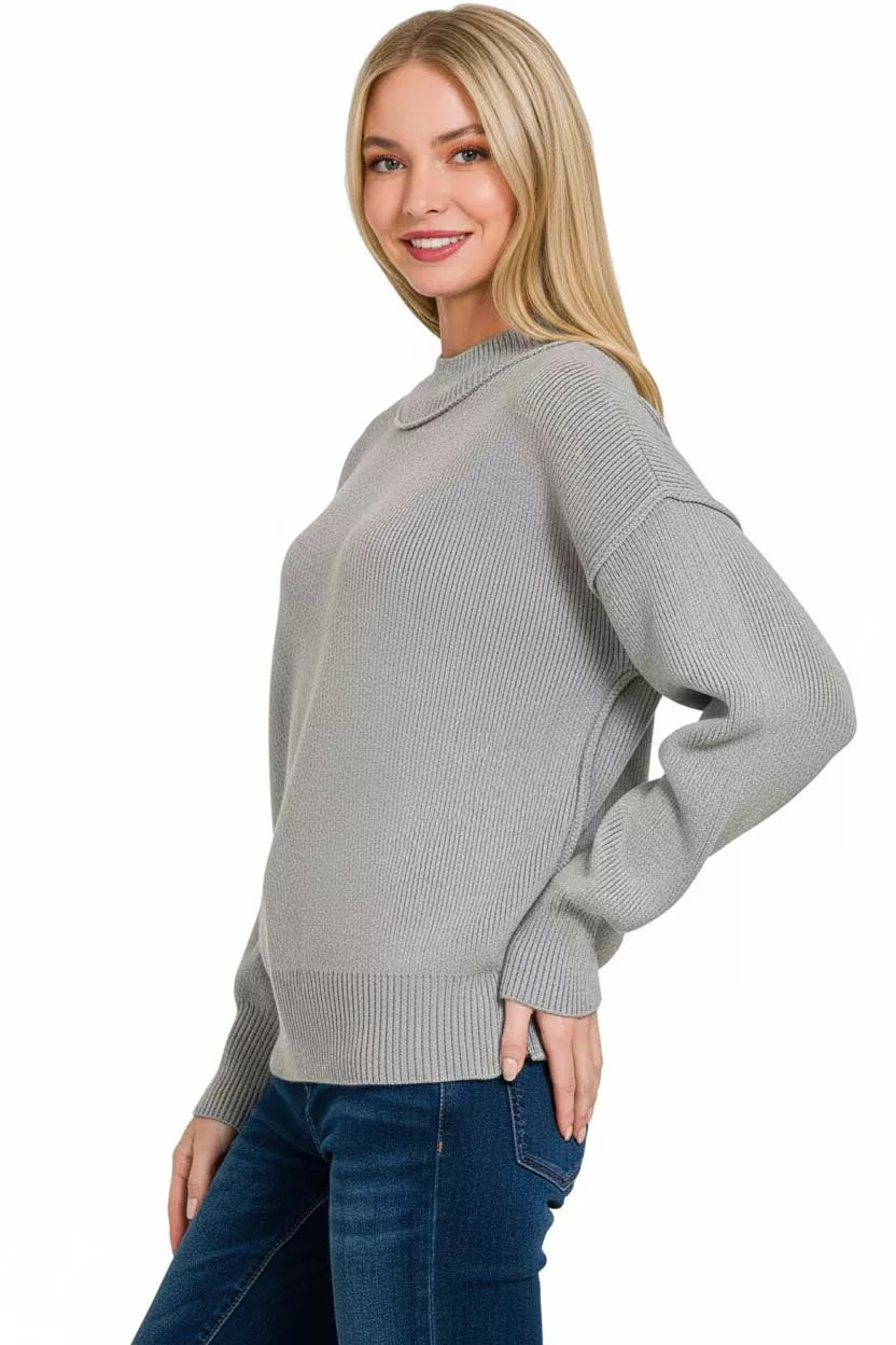 Wide Neckband Drop Shoulder Sweater