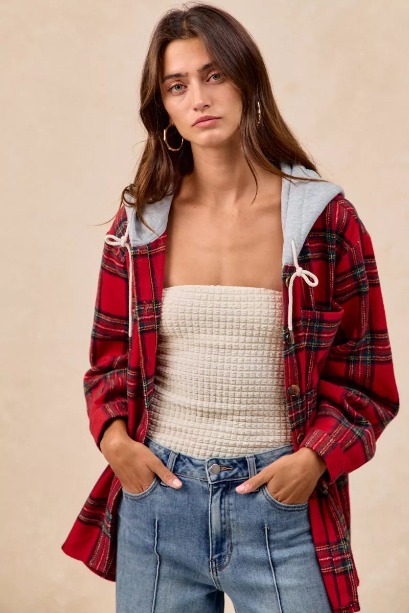 Brushed Plaid Hooded Jacket