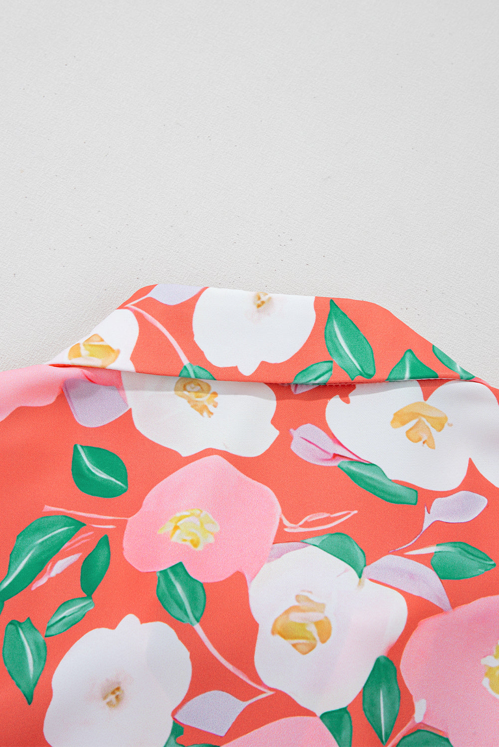 Fresh Salmon Floral Print Contrast Striped Trim Collar T Shirt Dress