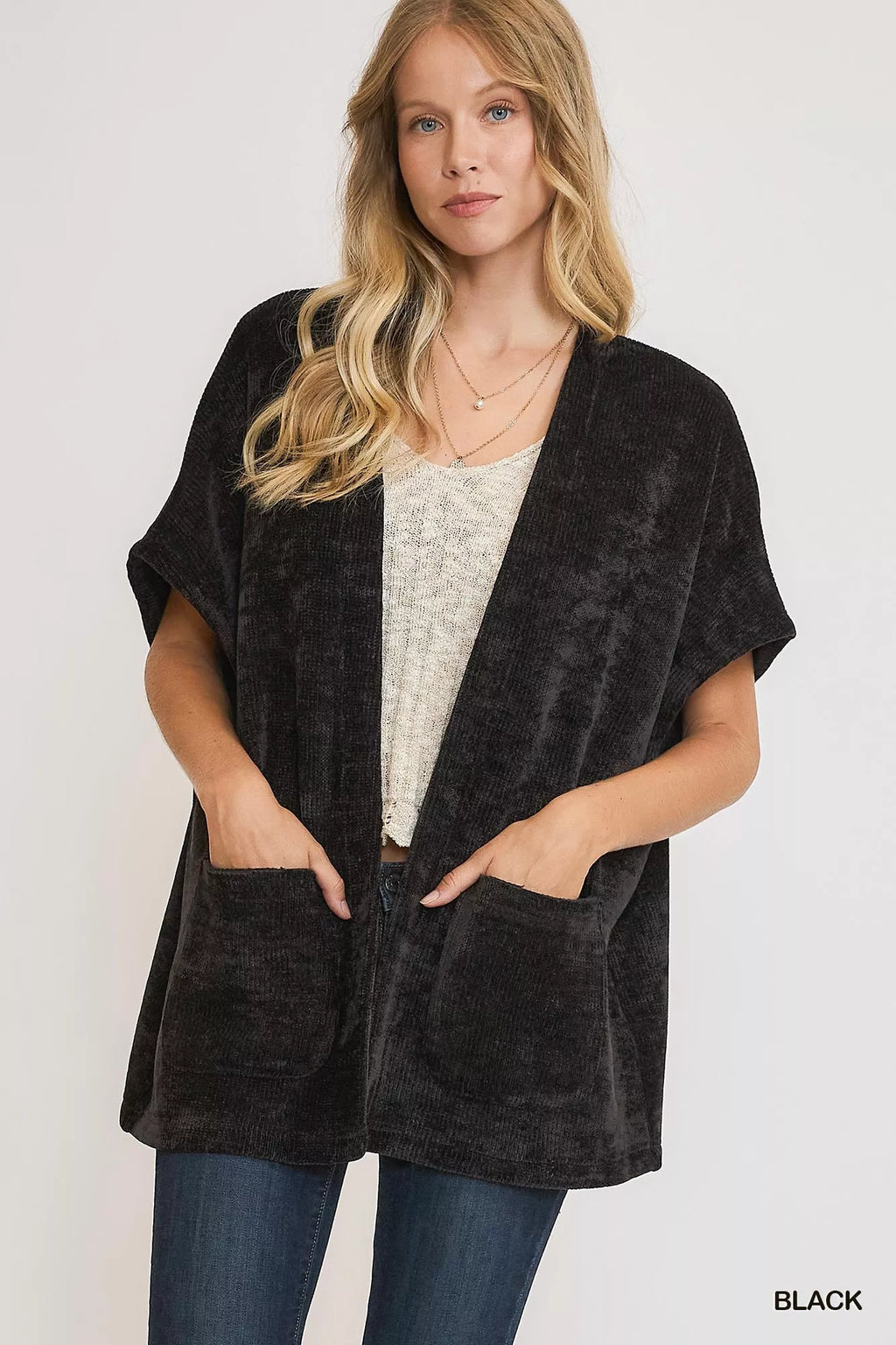 Open Front Knit Cardigan with Front Pockets