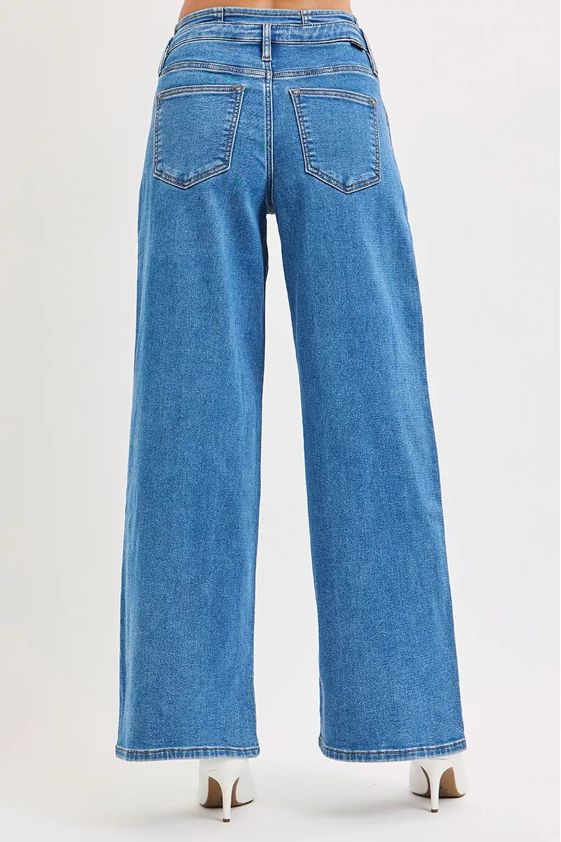 Full Size Mid Rise Fit Wide Leg with Pleated Detail Jeans Plus Size