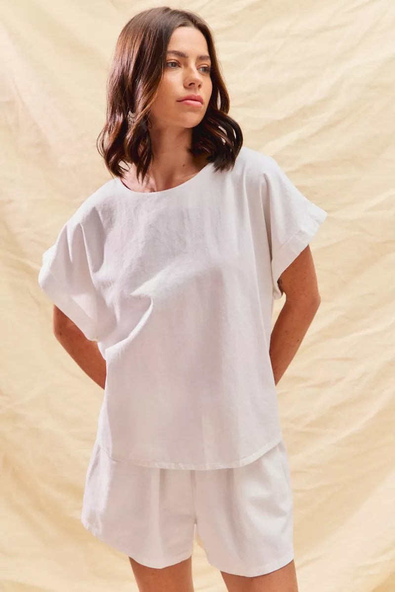 Round Neck Short Sleeve Top and Shorts Set