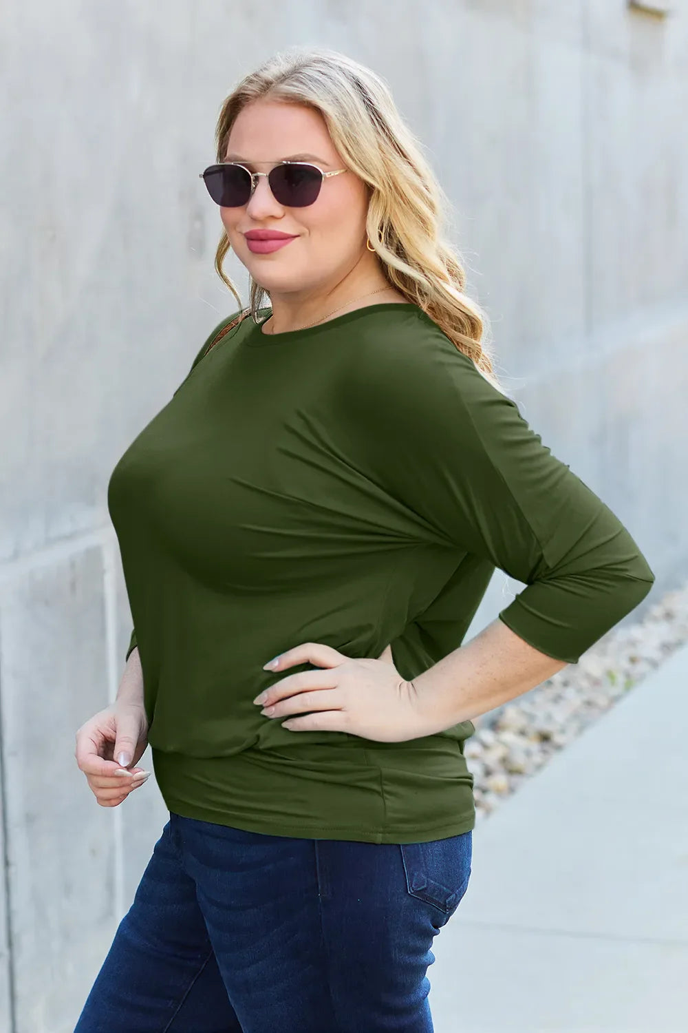 Full Size Round Neck Batwing Sleeve Top