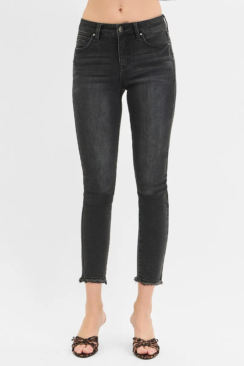 Full Size Tummy Control Mid Rise Crop Skinny Jeans Plus Size