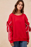 Bow Detail Sleeves Fleece Sweatshirt