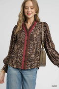 Ruffle Trim Leopard Print Shirt