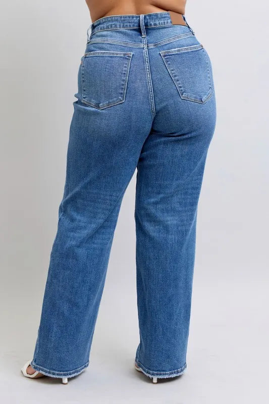 Full Size High Waist V-Front Vintage Wash Straight Jeans Plus Size