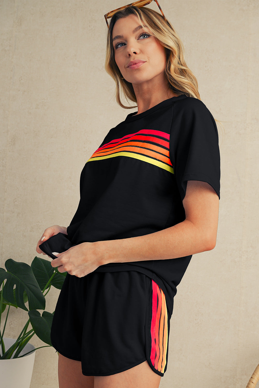 Beau Blue Colorful Striped Casual Tee