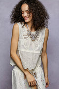 Sleeveless Flowy Fit Crochet Top with Scalloped Border Accents